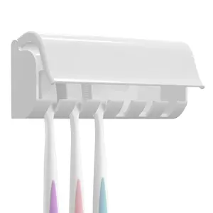 Linkidea Wallmount Toothbrush Holder with Cover for Shower RV Cabinet Organizer Plastic Self Adhesive 6 Slots Tooth Brush Hanger Compatible with Oral-B CrossAction Colgate Extra Clean