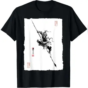 Sun Wukong The Monkey King Chinese Mythology Vintage Art T-Shirt Relaxed Fit Cotton T-Shirt