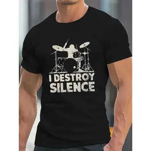 men's women's'I Destroy Silence' Drummer Graphic Tee - Casual Crew Neck Short Sleeve T-Shirt, Lightweight & Comfy for Summerndx1023-30