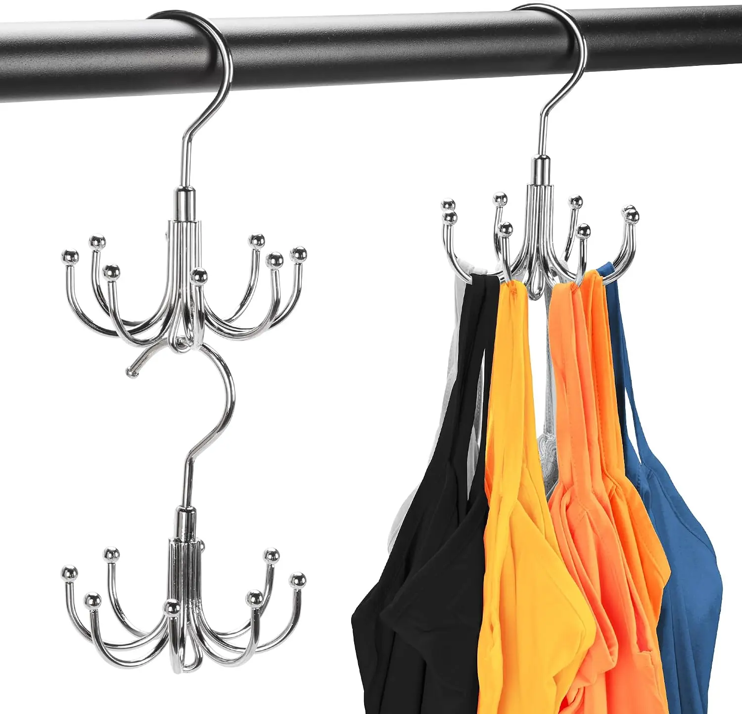 2 Packs Bra Hanger for Closet, Stackable Tank Top Organizer 16 Hooks for Closet Organization and Storage, Stainless Steel Space Saving Clothes Hook Hanger for Belt, Tank Top, Bra, Tie, Scarves