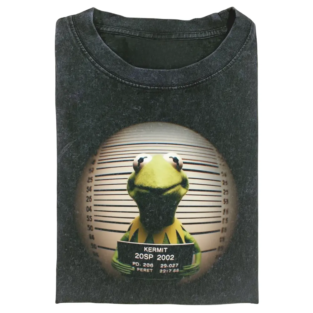 Funny Kermit Mugshot T-Shirt - Vintage Graphic Meme Tee Unisex Streetwea
