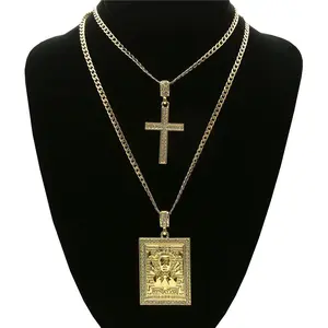 Malverde & Cross Bundle Pendants Gold Plated Stainless Steel Cuban Chains 24"/30" Malverde & Cross Pendant Cubic Zirconia