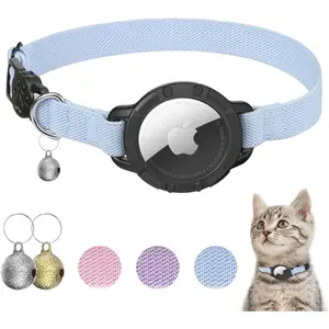 AirTag Cat Collars, Stretchy Collar with Apple AirTag Holder and Bell, Breakaway Ultra Design Elastic GPS Tracking Collars for Cats and Puppies, (7.5-12.5 Inch), Blue
