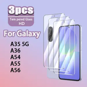 3 pieces of tempered glass protective film, Screen protectors for Galaxy A35 5G/A36/A54/A55/A56, easy installation, one-second adhesion, lens protection, smooth touch, smooth operation, as a Christmas or birthday gift