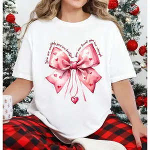 Cotton T Shirt White Pink Bow With Hearts And Love Message For Valentine's Day And Romantic Occasions 100% Cotton Tee, Valentine Gifts