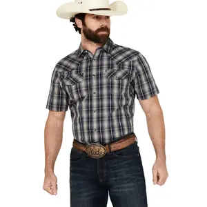 Gibson Trading Co Men's Chain Link Plaid Print Short Sleeve Snap Western Shirt - Gmsu24w70-Nvy