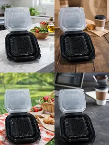 Disposable Plastic Food Containers 9x9x1 Clear Takeout Boxes with Lids Leak Resistant 75 Count Bulk Pack for Easy Storage