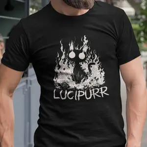 [LUCIPURR]Men's 100% Cotton Solid Color Print Short Sleeve T - Shirt, 2025 Summer Trend, Trendy & Comfortable, Black & White Available, S - 5XL, Youth Boys