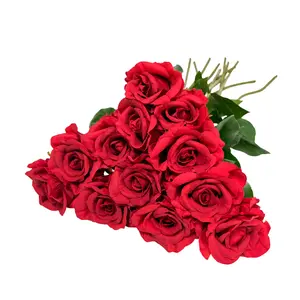 Silvanest 6/12pcs Faux Silk Roses Artificial White / Red Flowers Long Stem Bouquet for Arrangement Wedding Home Party Table Decor(6pc: 4×4inch + 2×3inch buds; 12pc: 9×4inch + 3×3inch buds)