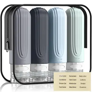 Travel Bottles for Toiletries, 3oz TSA Approved Travel Size Toiletries,  Leak-Proof Refillable Containers, Squeezable Liquid Essentials Bottles W/Clear Bag (GRAY)