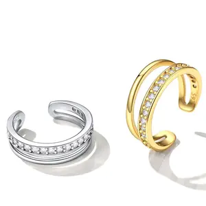 ChicSilver Non Piercing Stackable Daily Dainty Simple High Polished Sparkling 925 Sterling Silver Cubic Zirconia Ear Cuff Earrings Huggie Clip On Cartilage Earring for Women