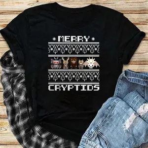 Merry Cryptids - Ugly Christmas Mothman Wendigo Sasquatch Dogman Jersey Devil T-Shirt