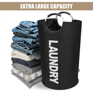 90L Large Waterproof Laundry Basket, Collapsible Clothes Hamper with Padded Handles, Freestanding Design, Easy Foldable Storage for Home Bedroom