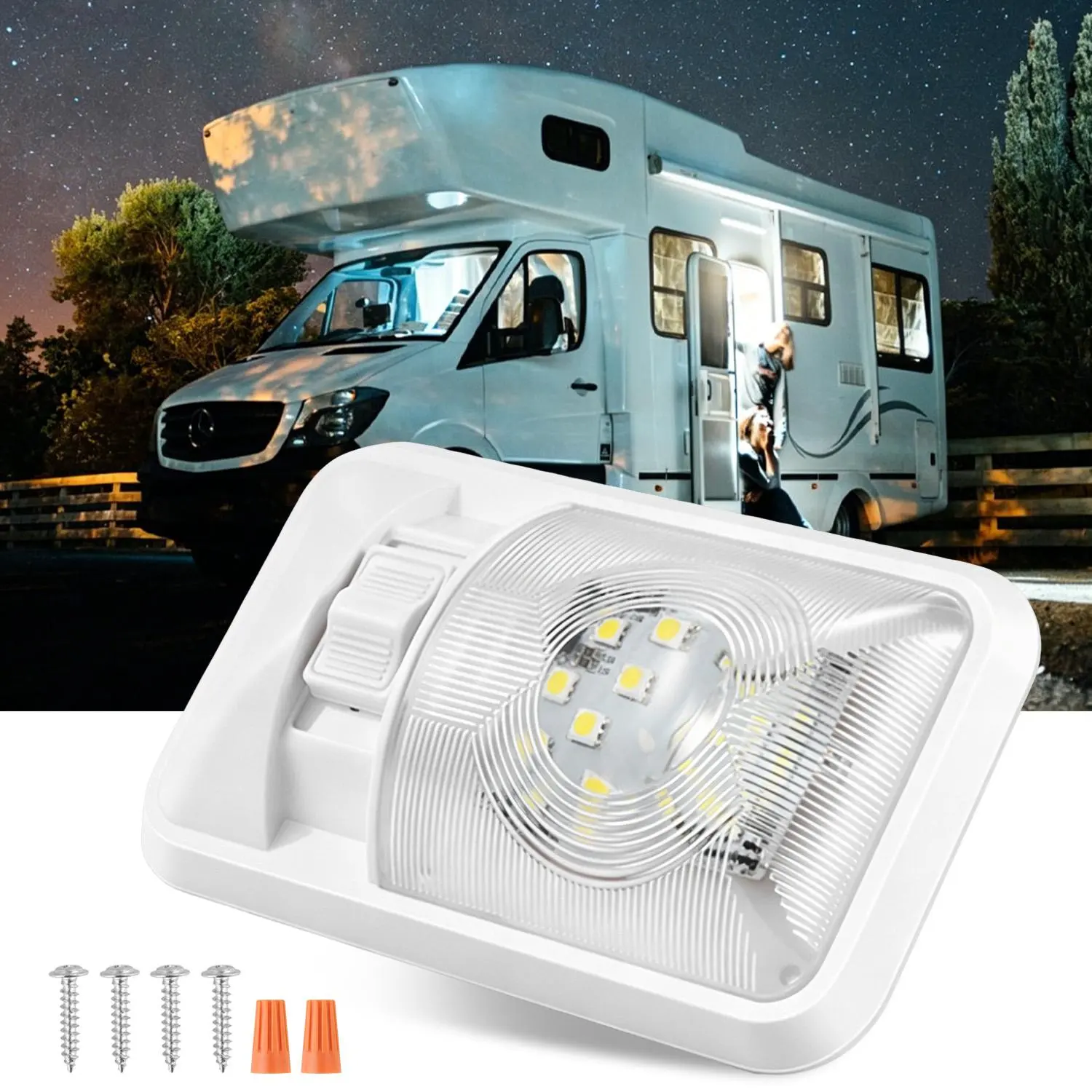 12V LED RV Ceiling Light, 2 Pack Dimmable Double Dome Light Fixture – 6500K Daylight 3.5W Interior Lighting for Camper, Van, Trailer, Boat