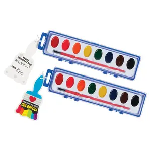 8-Color Watercolor Paint Tray Valentine’s Day Exchanges with Card for 12