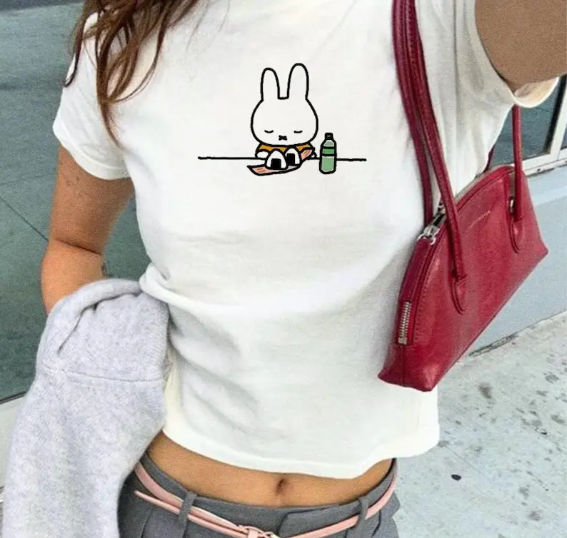 Miffy Bunny Eating Lunch T-Shirt Y2K Crop top | Cute Miffy Onigiri Riceball T-Shirt Y2K Crop top | Coquette Cottage Core Pinterest T Shirt