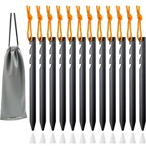Alloy Tent Stakes Pegs, 12-Pack  Ground Pegs with Reflective Pull Ropes, Lightweight Metal Stakes Pegs for Camping Tents Hammocks