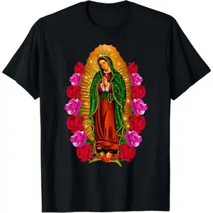 Our Lady Virgen De Guadalupe Saint Virgin Mary T-Shirt Graphic Tees Women Men's 100% Cotton T-shirt Causal Tops