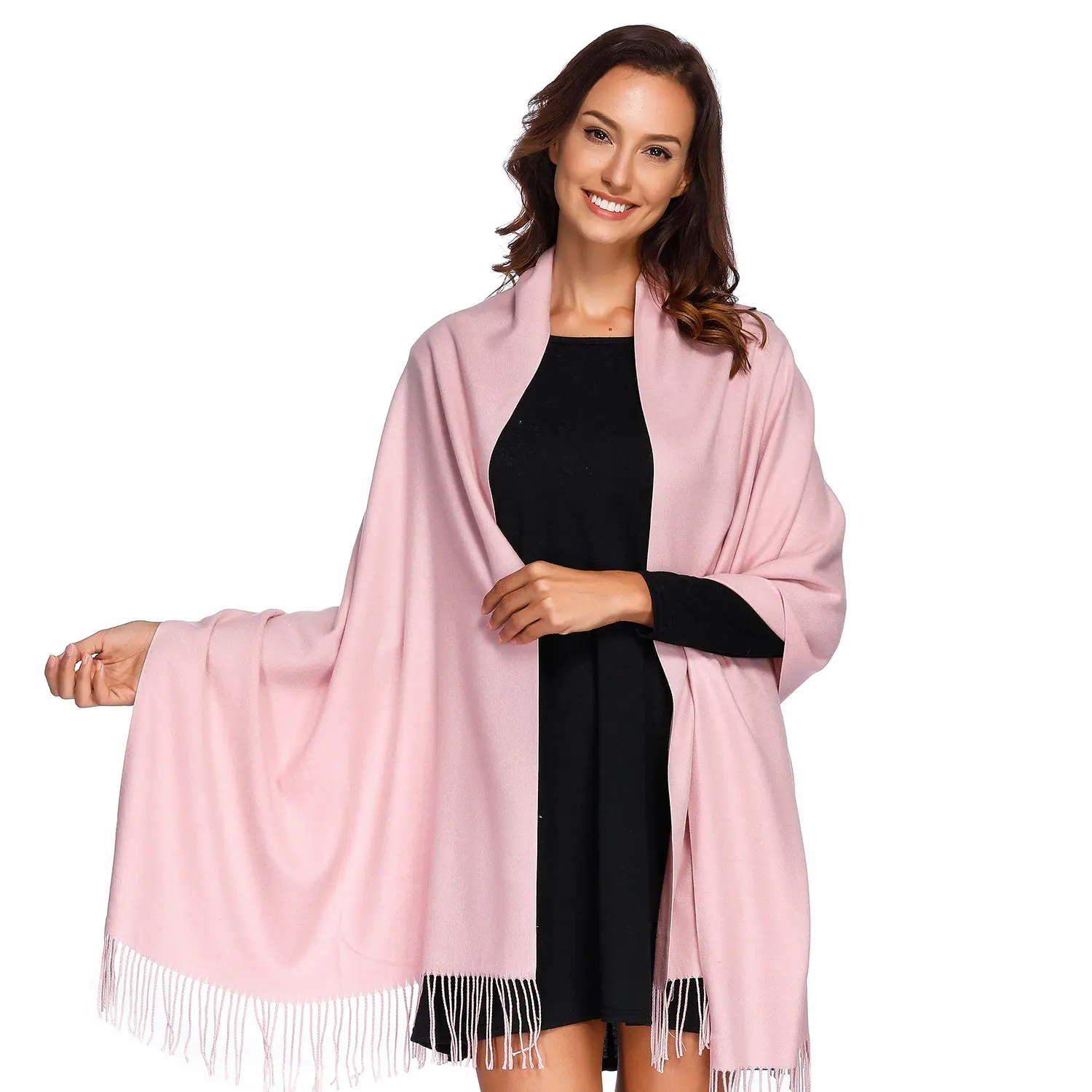 Women's Solid Color Pashmina Shawl - Elegant Polyester Scarf, Soft Lightweight Long Length Wrap for Weddings, Versatile Styling, Premium Material, All Season Female Women's Clothes Accessory, Wedding Dresses