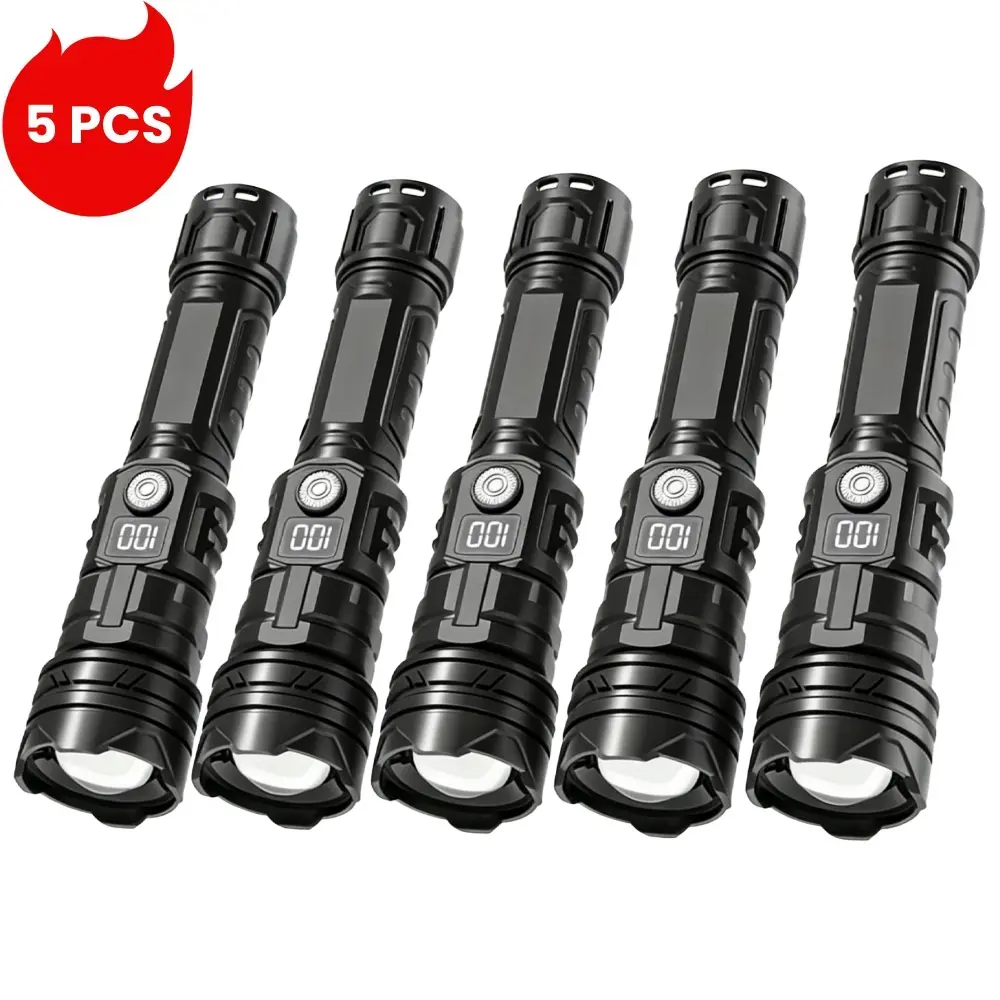 5pcs High Brightness Handheld Flashlight, Zoomable 3 Light Modes, Waterproof ABS Shell with Anti-Slip Grip, Mini Portable Design for Outdoor Camp Hiking & Travel Emergency