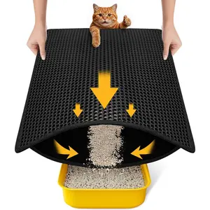 Cat Litter Mat Compact Size 23.6"x14.6" for Small Spaces, Upgrade Waterproof Leakproof Back Layer, Honeycomb Trapping Mat, Washable Easy to Clean Scatter Control Kitty Litter Mat, Black