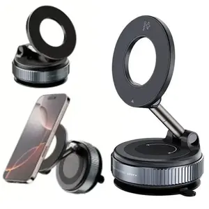 K007 Strong Magnetic Car Phone Holder Foldable Design Adjustable Vacuum Mount Suction Cup Mount for Car/Desk/Bathroom/Universal Use Cell Phone Stand Phone Accessory Compatible