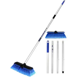 PBT  Wash Brush with Long Handle 10'' Larger Soft Bristle Brush  Rubber Bumper for  Wheel RV SUV Boat  Solar Panel Deck Washing, 60'' 151cm