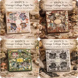 1Pc 100PCS Vintage Aesthetic Sticker Set PET Waterproof Scrapbook Collage Paper Pack Retro Floral Butterfly Journal Stickers for Bullet Journal Planner DIY Craft Laptop Water Bottle Decor Gift Box Spring Summer Birthday Graduation Gift Supplies