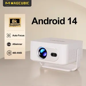 Magcubic HY300MAX Projector Auto Focus 8K Decode HD 400ANSI Android 14 Allwinner H726 with 0.8:1 Throw Ratio Dual WiFi6 BT5.4 Auto Keystone HDR/HDR10+/HLG Native 720P Built-in Speaker Portable Mini Home Cinema Movie Outdoor