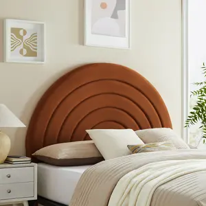Solana Arched Performance Velvet Queen Headboard in Rust
