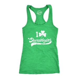 Womens I Clover Shenanigans Tank Top Funny Shirt for Saint Patricks Day St Patty Funny Racerback Tank Cute Slimming Tank tops comfortable soft top Saint Patrick's Day Tank Top for Women Funny Drinking Green