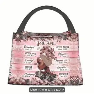 Lunch Bag - 10.6 x 6.3 x 6.7 in, Pink Design with Inspirational Quotes, Perfect for Daily Use