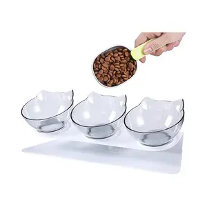 Tilted Elevated Cat Bowl with Stand, 1 Set Anti Vomiting Cat Bowl, Transparent Plastic Bowl for Comfortable Eating Angles of Cats and Dogs