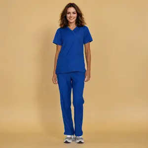 Women's Scrub Set - Mock Wrap Top and Straight Leg Pants with 6 Pockets, Princess Seams, Soft and Comfortable Fabric