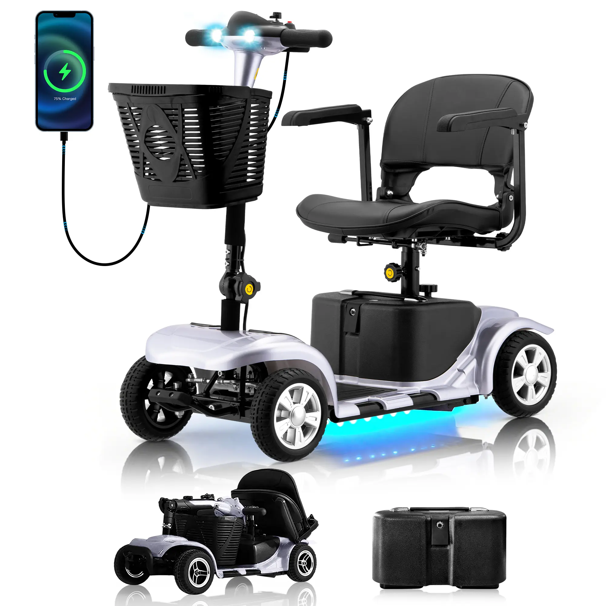 Four-wheeled mobility scooter