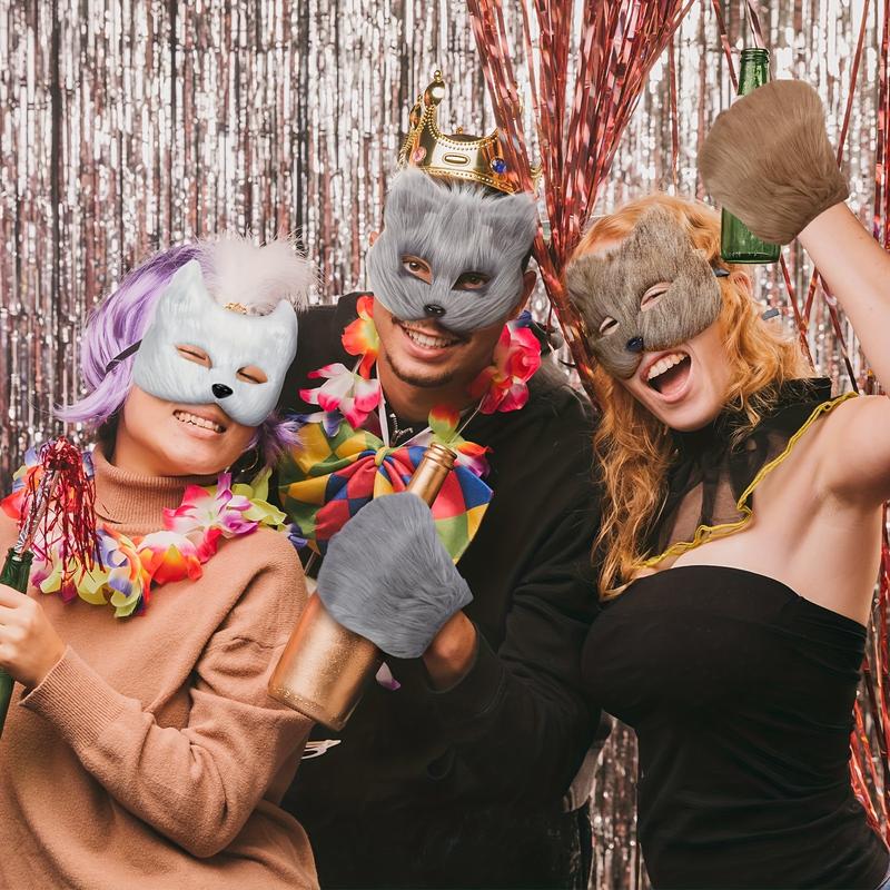 Faux Fur Fox Costume Set, 4Pcs Plush Mask Fluffy Claw Gloves & Tail Perfect for Halloween Christmas and Costume Parties Ideal Gift for Children halloween  boutique