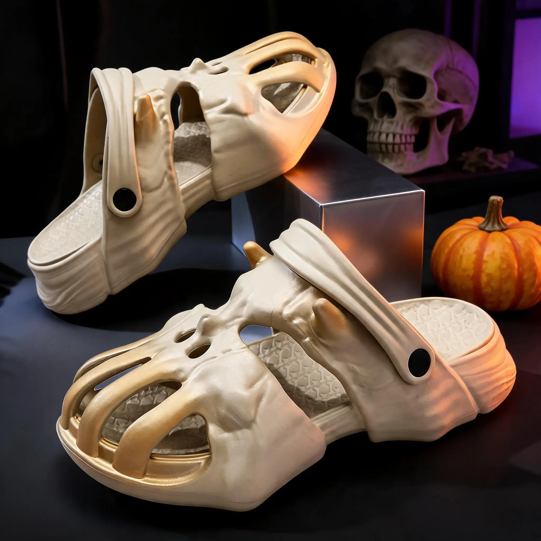Skeleton Hand Clogs, Black EVA Slip On Slides for Men Women, Gothic Halloween Shoes, Funny Unique Sandals