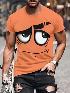 Men's 3D Pattern T-Shirt, Classic Casual Streetwear Polyester Round Neck Tee, Slim-Fitting, All over Print, Comfortable Daily Wear