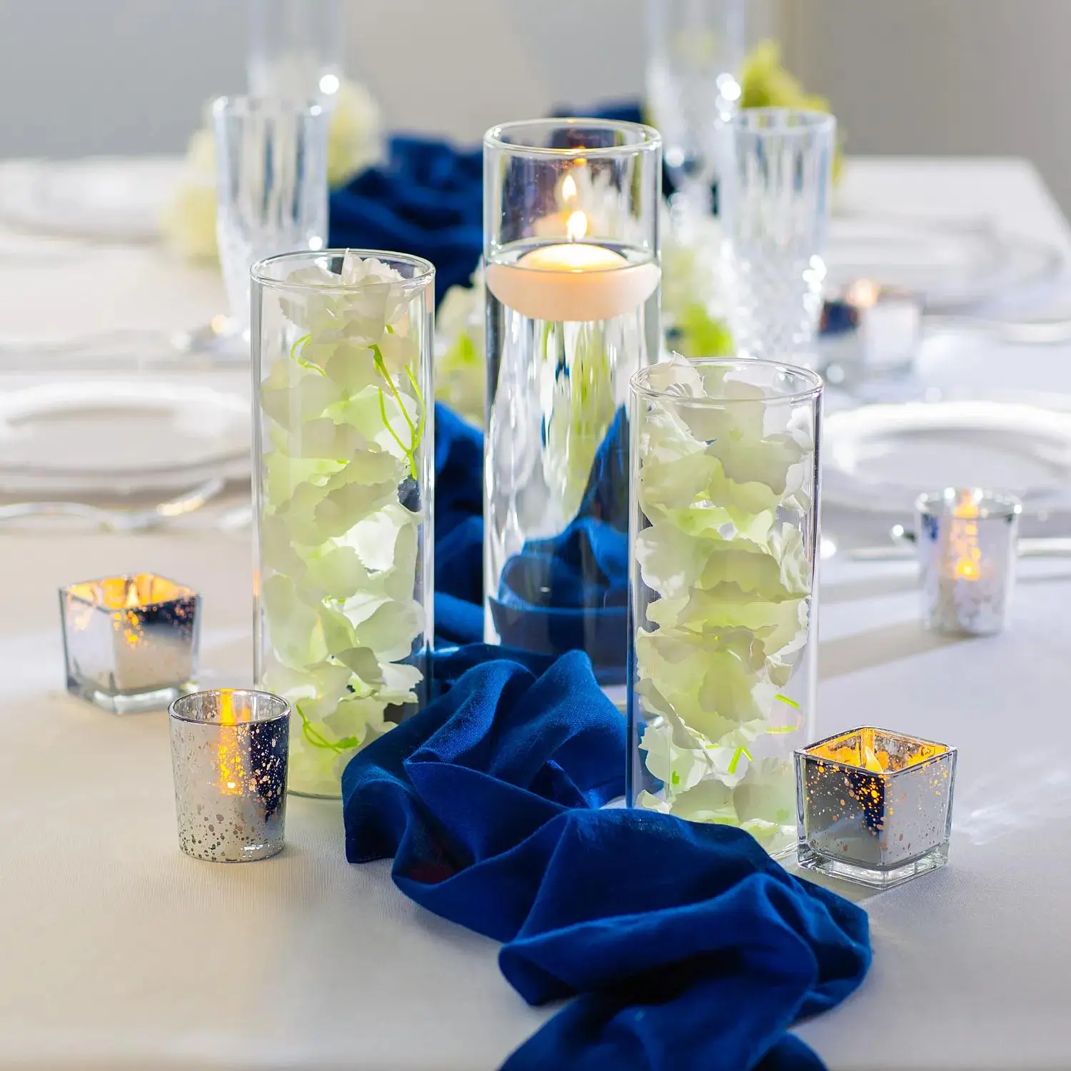 48 Pc. Winter Wedding Navy Centerpiece Kit for 6 Tables - Elegant Decor