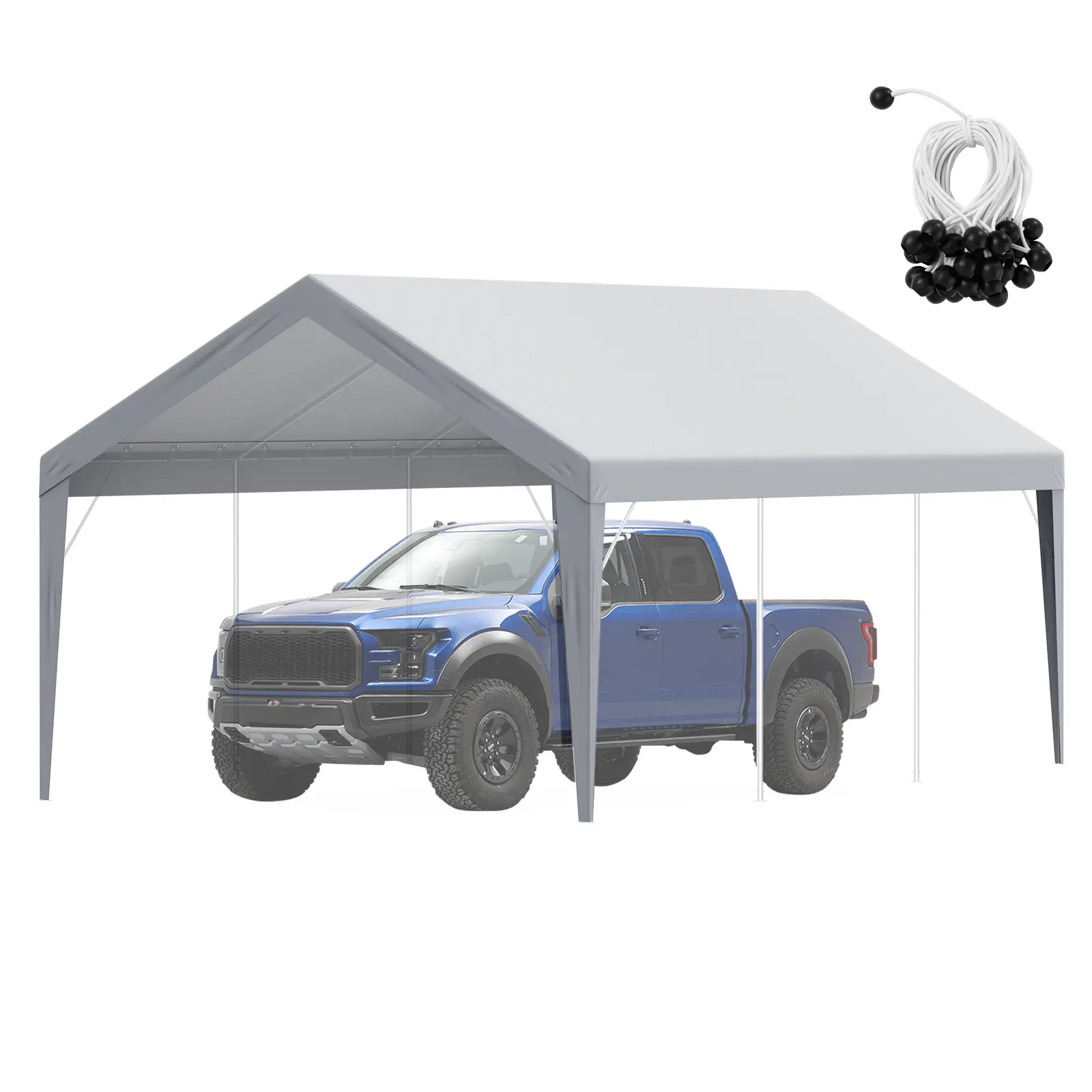 【summerfinds】VEVOR 12x20 ft Carport Replacement Canopy Cover, Heavy-Duty Waterproof UV-Protected Garage Top Tent Shelter Tarp, Easy Installation with Ball Bungees, Aluminum Grommets, Grey (Top Cover Only, Frame Not Included)