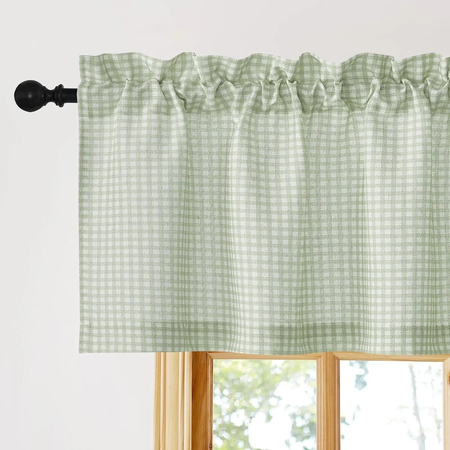 NICETOWN Linen Gingham Valances for Windows, 1 Panel | for Cafe Living Room Bedroom Bathroom Farmhouse Rustic Country Small Drapes Rod Pocket Valance Curtains