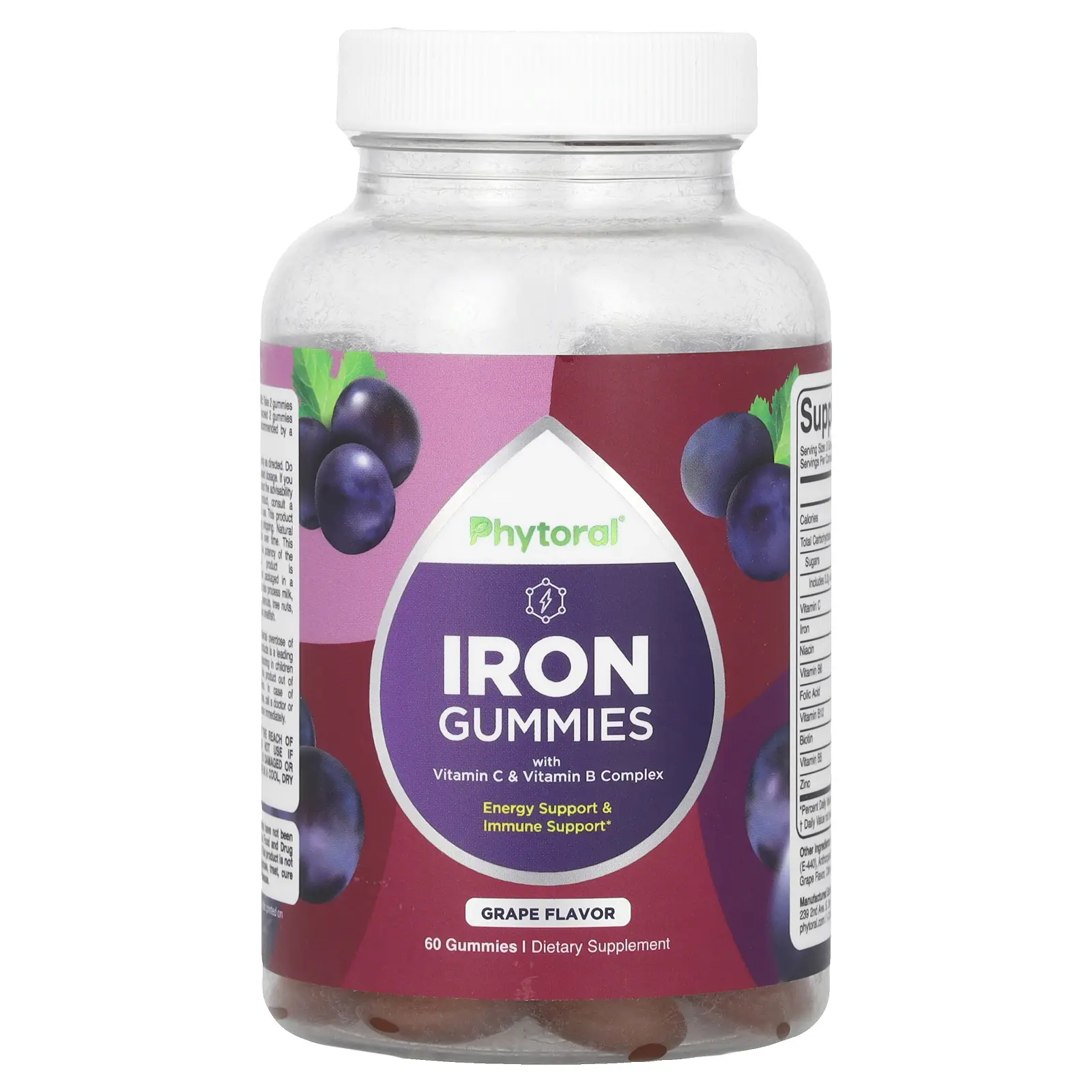 Phytoral Iron Gummies with Vitamin C & Vitamin B Complex, Grape, 60 Gummies
