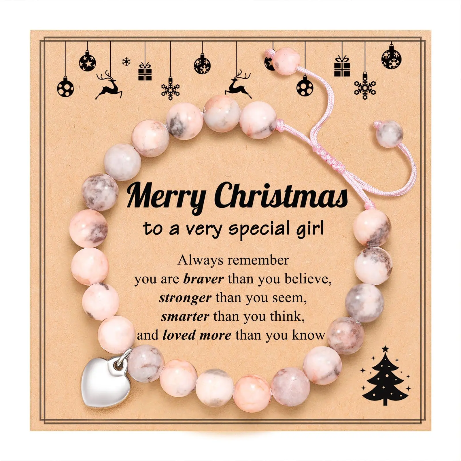 Adjustable Heart Charm Artificial Gemstone Bracelet, Teenage Girls Gifts for Christmas, Female Youth Jewelry Accessory, Lead-Free Metal