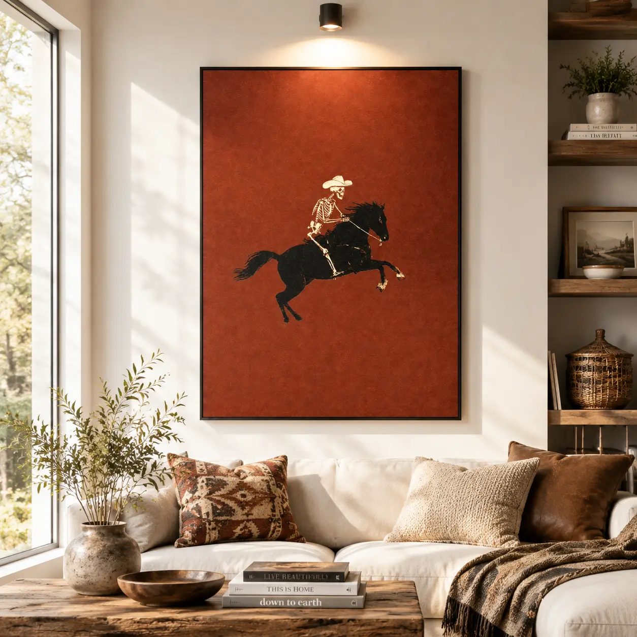 Skeleton Cowboy Illustration, Bucking Bronco Print, Gothic Wall Decor, Horse Poster, Quirky Western Art, Retro Rodeo Decor, Cowgirl Wall Art, Dark Academia Decor, Western Room Decor, Aesthetic Wall Art, Viral TikTok Decor, Unique Gift Ornaments Decoration