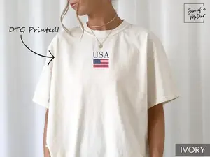 Comfort Colors USA Shirt, 4th of July T-Shirt, Aesthetic Americana Graphic Tee, Trendy Varsity America Top, Vintage Patriotic Gift for Her or Him, Minimalist United States Shirt, Summer Olympics Sunday Tee