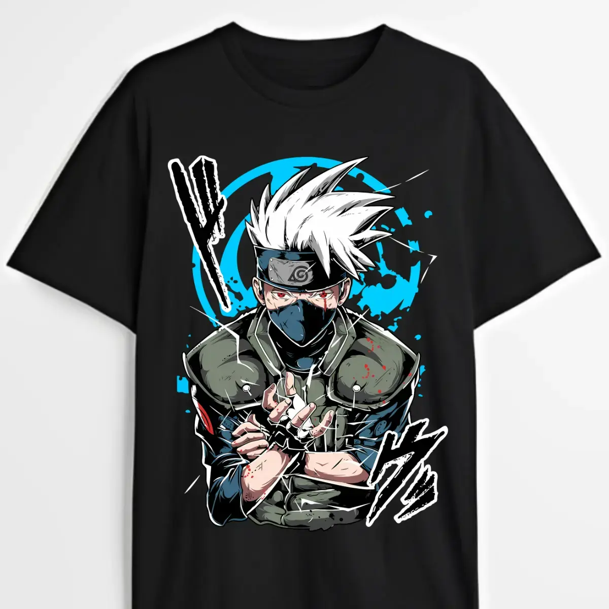 Naruto Ninja Anime T-shirt & Sweatshirt, Kakashi Double Mangekyou Sharingan Graphic Tee, Vintage Oversized Unisex Streetwear, Manga Gifts for Him Her Casual Loose Basic Casual Printed