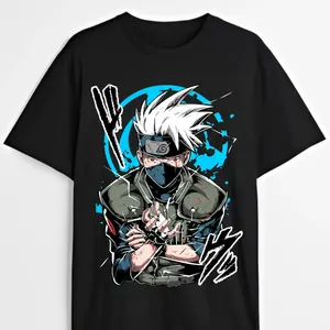 Naruto Ninja Anime T-shirt & Sweatshirt, Kakashi Double Mangekyou Sharingan Graphic Tee, Vintage Oversized Unisex Streetwear, Manga Gifts for Him Her Casual Loose Basic Casual Printed