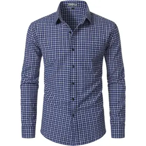ZEROYAA Men's Plaid Long Sleeve Dress Shirt Formal Gingham Slim Fit Button Down Shirts with Lightweight