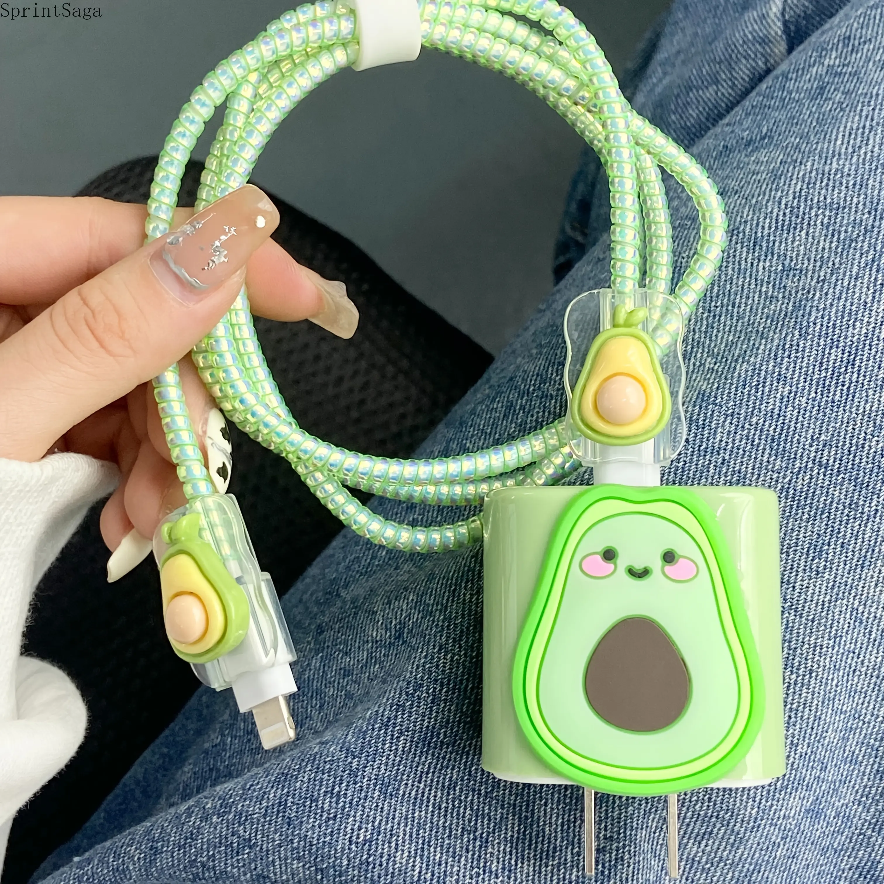 Cute Avocado‑Shaped Apple Data Cable Protective Case, 18W/20W Fast Charging Head Cover Compatible with iPhone 11/12/13, Soft TPU Anti‑Break Anti‑Tangle Charger Sleeve, Fresh Fruit‑Style Decorative Charging Accessory, Durable Shock‑Resistant Protector for