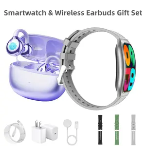 Upgraded Smartwatch Gift Set – Enhanced Bluetooth Earbuds, Fast Wall Charger, USB Cable, Wireless Watch Charger & 2 Premium Bands | All-in-One Fitness & Daily Essentials Bundle for Men & Women